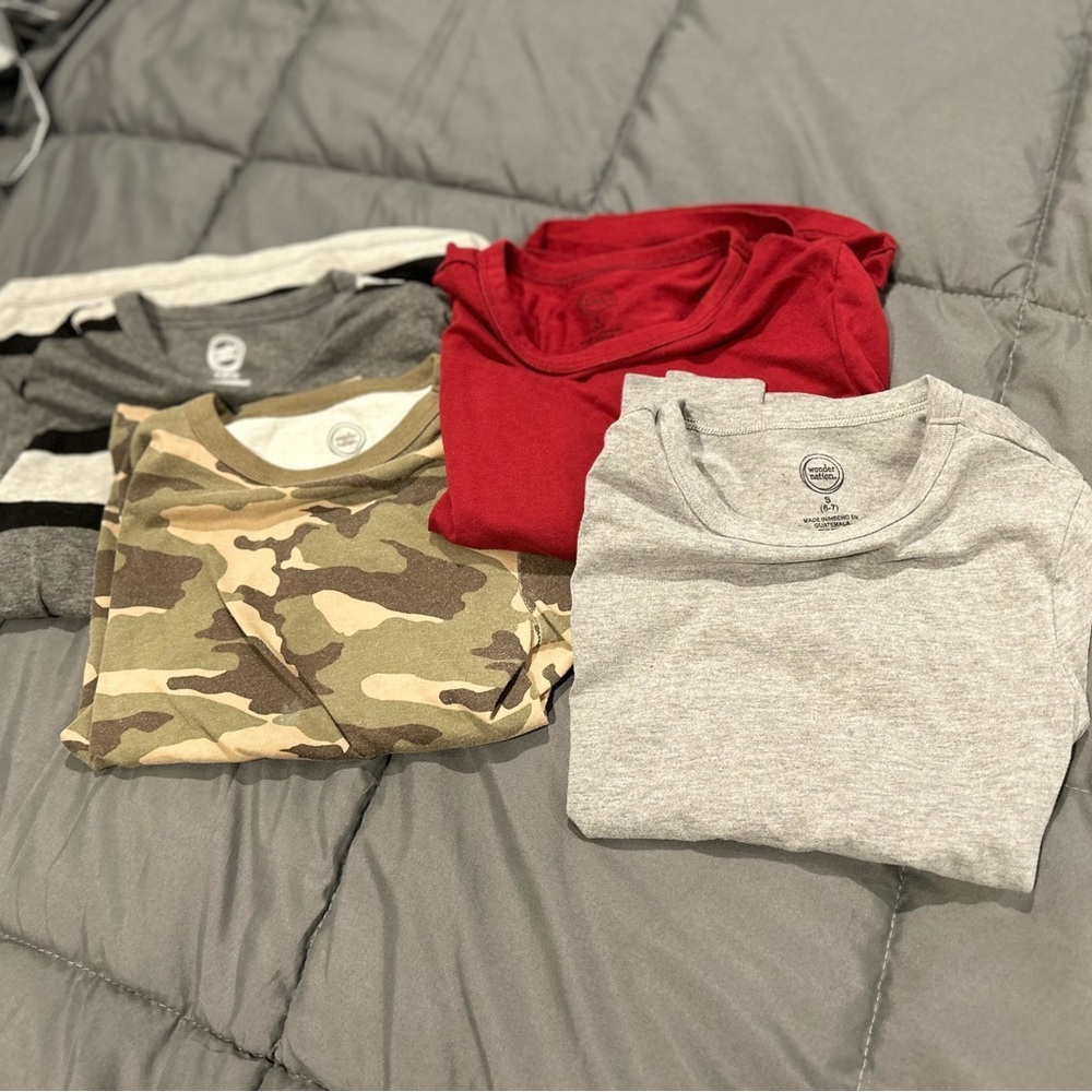 Wonder Nation Boys 6–7 Long Sleeve T-Shirt Bundle 4 Pack Camo Stripes & Solids - Picture 7 of 7